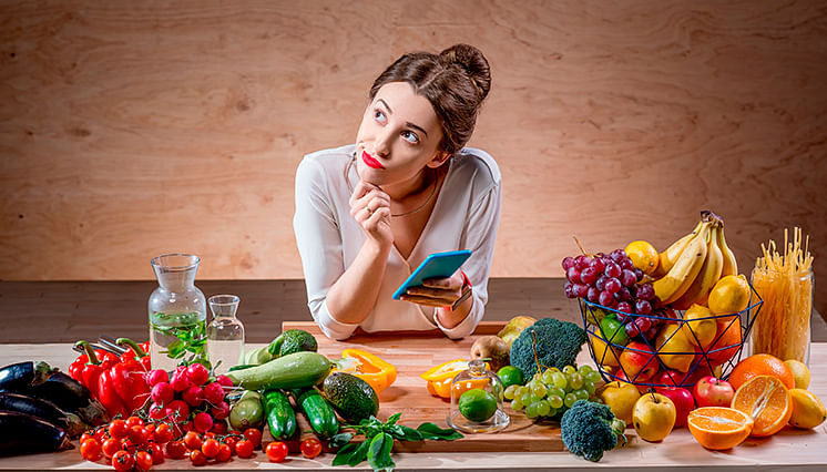 Woman counting calories