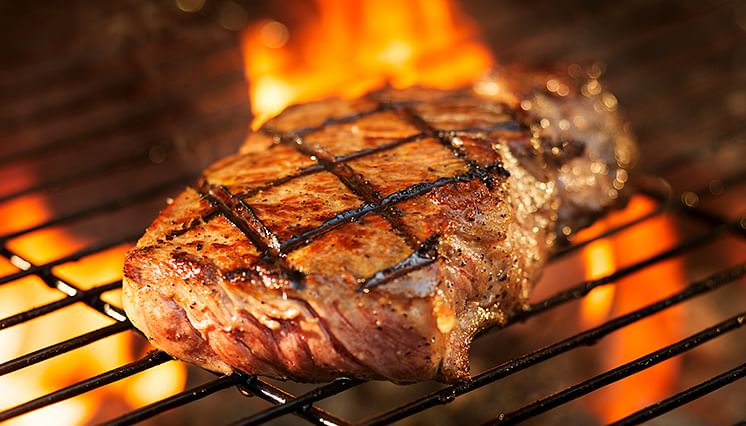 beef, grill, flames