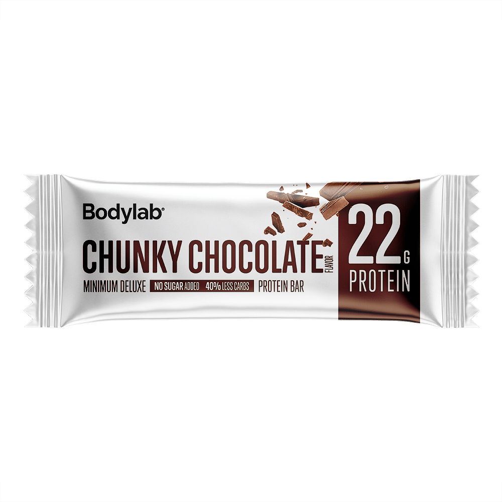 Køb Minimum Deluxe Protein Bar (65 g) - Chunky Chocolate - Pris 25.00 kr.