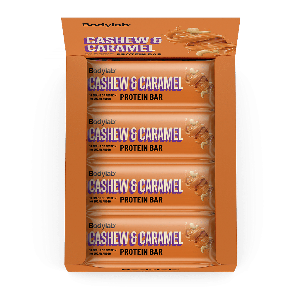 Køb Protein Bar (12 x 55 g) - Cashew & Caramel - Pris 229.00 kr.
