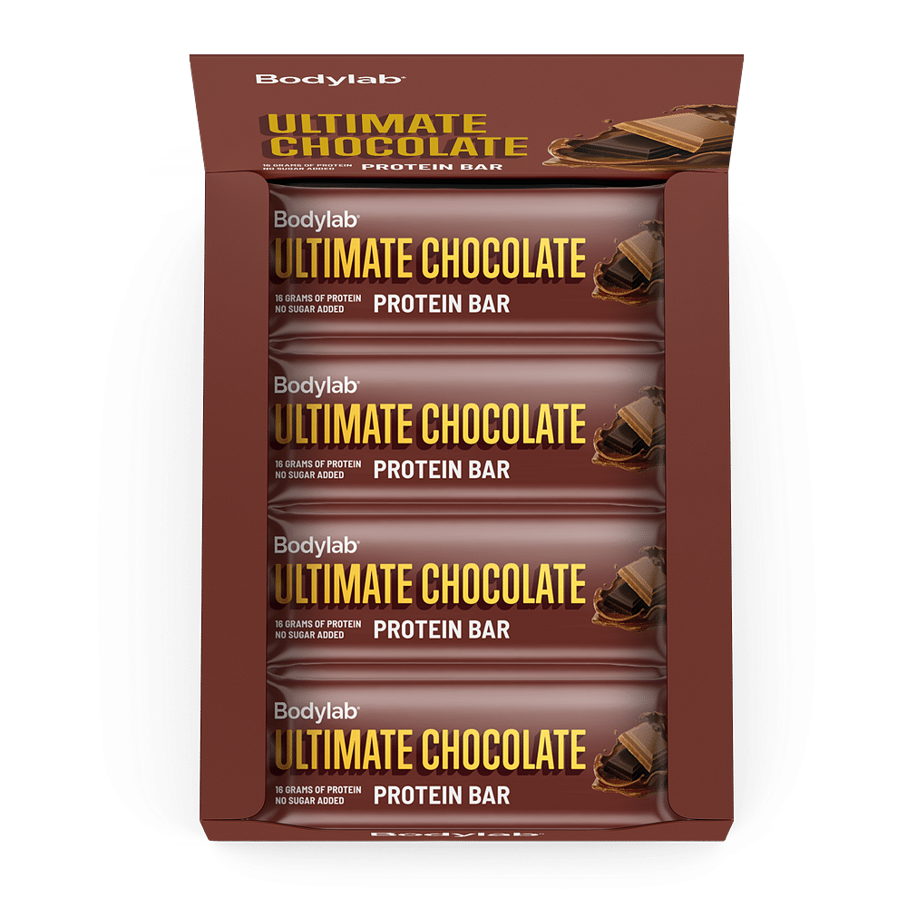 Køb Protein Bar (12 x 55 g) - Ultimate Chocolate (Bedst før 27-06-2024) - Pris 165.00 kr.